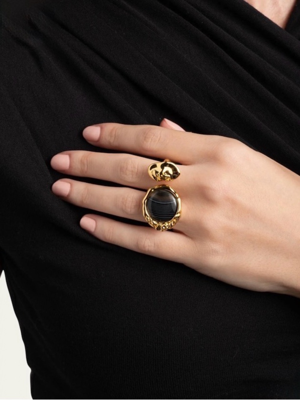 NEW Alexis Bittar Brut Banded Agate Coin Open Ring Gold SB11 - Picture 4 of 4